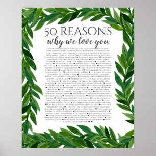 Póster 50 razones por las que te amamos hojas primavera o