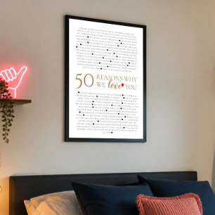 Póster 50 razones por las que te amamos regalo de cumplea