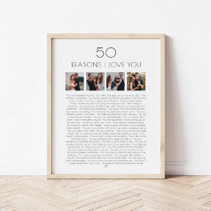 Póster 50 razones por las que te amo regalo de cumpleaños