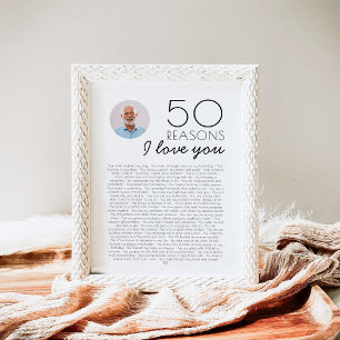 Póster 50 razones por las que te amo regalo para cumpleañ