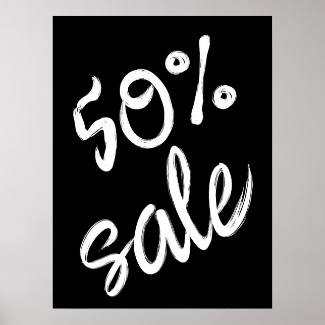 Póster 50% Rótulo de venta, 18x24 venta en blanco y negro (Frente)