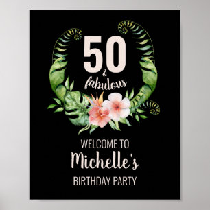 Póster 50 y fabulosa fiesta de cumpleaños rosa y negro