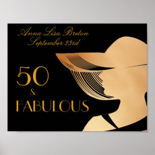 Póster 50 y fabuloso Art Deco Elegante oro 50 cumpleaños