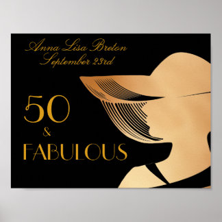 Póster 50 y fabuloso Art Deco Elegante oro 50 cumpleaños