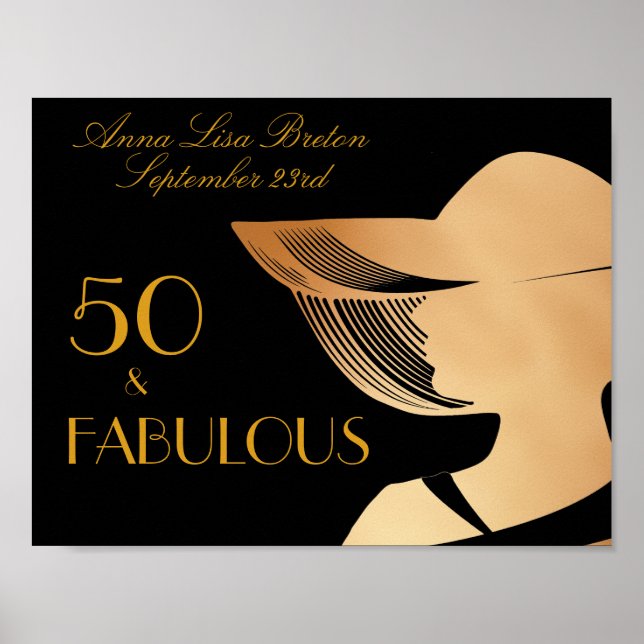 Póster 50 y fabuloso Art Deco Elegante oro 50 cumpleaños (Frente)