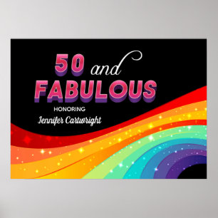 Póster 50 y fabuloso cumpleaños arcoíris
