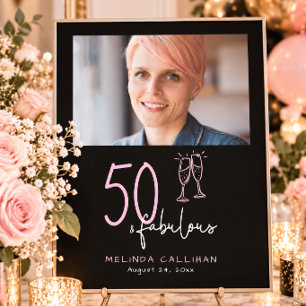 Póster 50 y fabuloso Cumpleaños con foto dibujada a mano