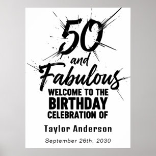 Póster 50 y fabuloso cumpleaños explosivo negro y blanco