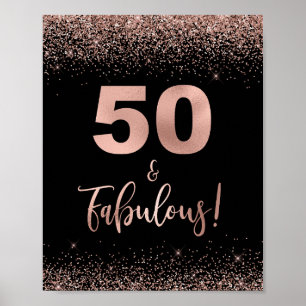Póster 50 y fabuloso Rosa de oro de Rótulo de cumpleaños