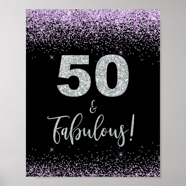 Póster 50 y fabuloso Rótulo de fiesta de cumpleaños negro (Frente)