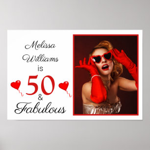 Póster 50 y nombre fabuloso foto rojo 50 cumpleaños peque