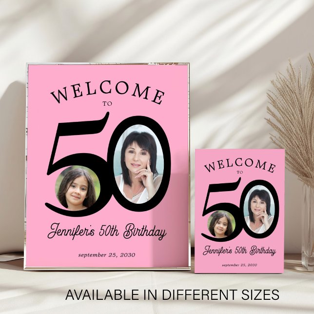 Póster 50th birthday party 2 photo black pink welcome (Subido por el creador)