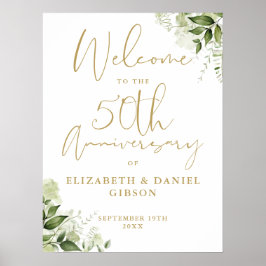 Póster 50th Wedding Anniversary Greenery Welcome Sign