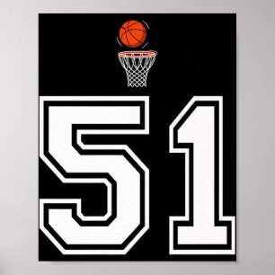 Póster 51 Number Basketball Style Vintage White Premium