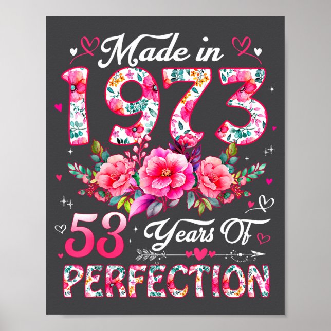 Póster 53 Year Old Made In 1973 Floral 53rd Birthday Wome (Frente)