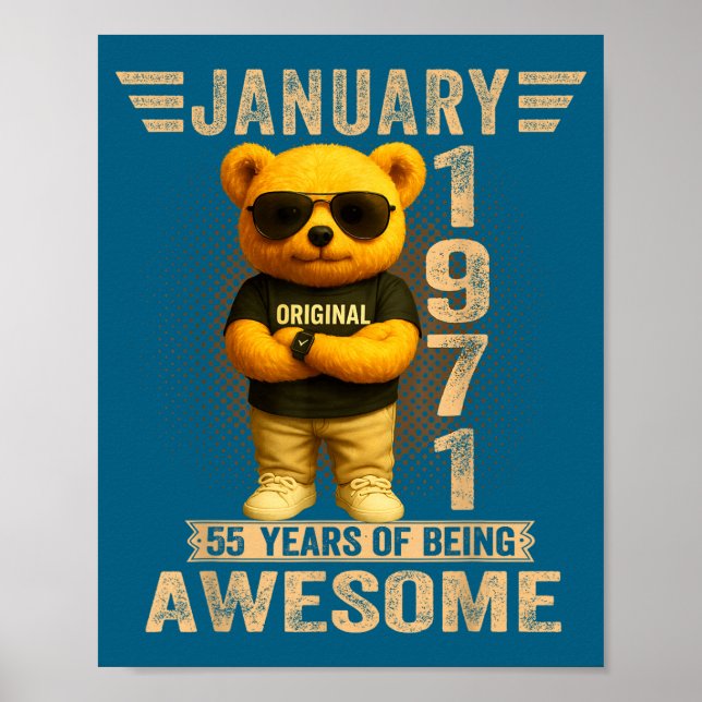 Póster 55 Year Old January 1971 Teddy Bear 55th Birthday  (Frente)