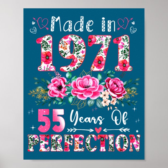 Póster 55 Year Old Made In 1971 Floral 55th Birthday Wome (Frente)