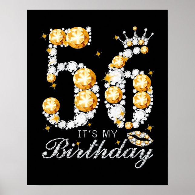 Póster 56.º cumpleaños High Heel Shoes Crown Diamond (Frente)