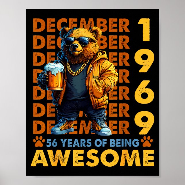 Póster 56th Birthday Bear Legends December 1969 56 Years  (Frente)