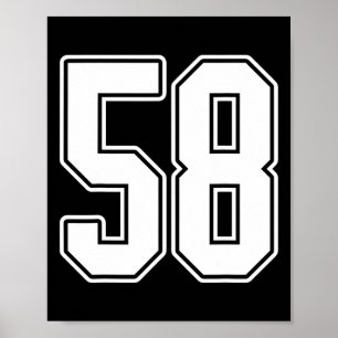Póster #58 Esbozo blanco Número de 58 Estíl de Jersey de