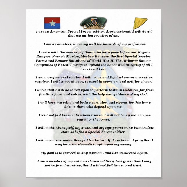 Póster 5.º credo de las fuerzas especiales Green Berets v (Frente)