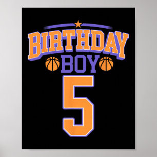 Póster 5.º cumpleaños Básquetbol de más de 5 años