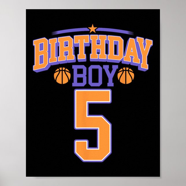 Póster 5.º cumpleaños Básquetbol de más de 5 años (Frente)
