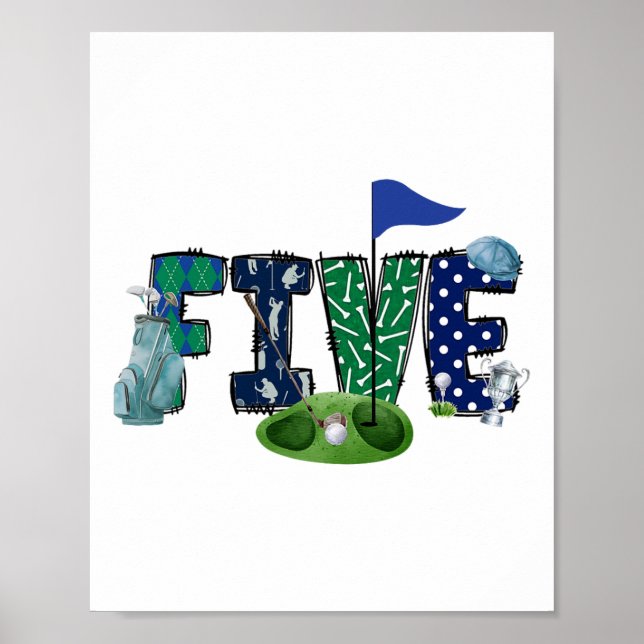 Póster 5.º cumpleaños fiesta temática de golf Chica de go (Frente)