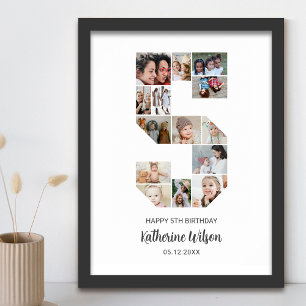 Póster 5.º cumpleaños número 5 Personalizado de Collage d