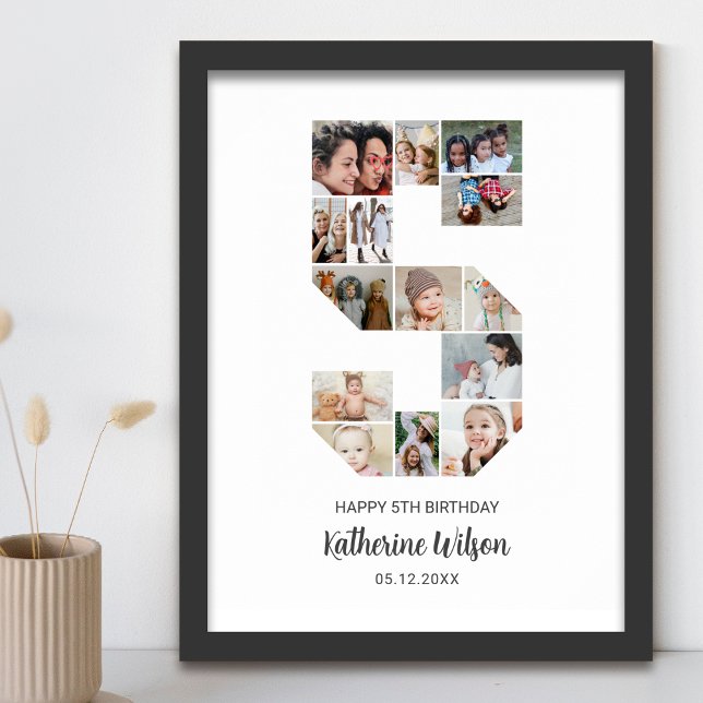 Póster 5.º cumpleaños número 5 Personalizado de Collage d (Subido por el creador)