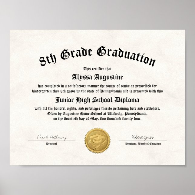 Póster 5.º Diploma de Graduación en el Hogar (Frente)