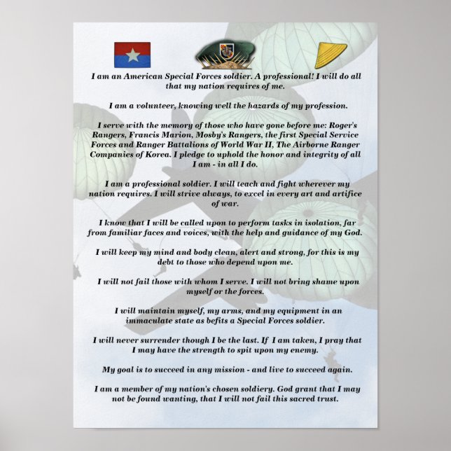 Póster 5.º Grupo de Fuerzas Especiales Green Berets SFG S (Frente)