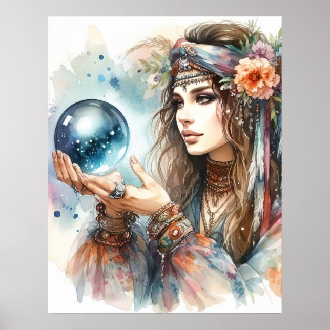Póster *~* 5 A100 Psíquico Boho Gypsy Fortune Teller (Frente)