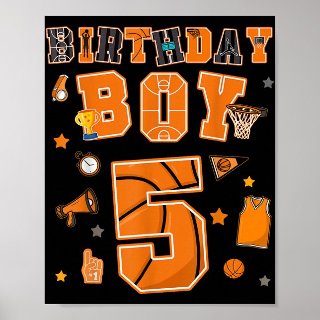 Póster 5 años Fiesta de baloncesto 5 años (Frente)