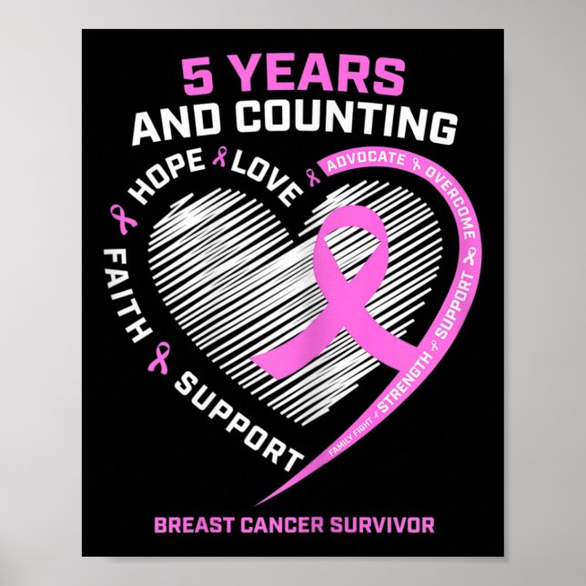 Póster 5 años Sobreviviente de cáncer de mama 5 años grat (Frente)