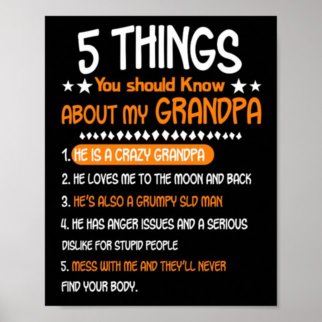 Póster 5 cosas que deberías saber sobre mi abuelo (Frente)
