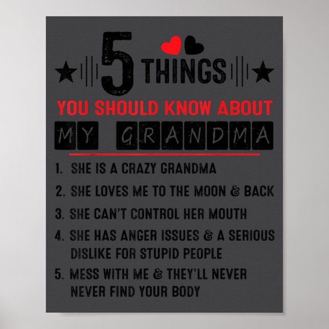 Póster 5 cosas que debes saber sobre mi abuela divertida  (Frente)