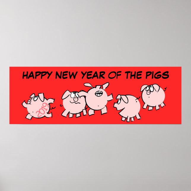 Póster 5 Divertido Ilustracion Personalizado Año Cerdo Cu (Frente)