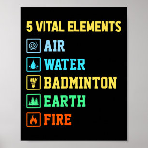 Póster 5 Elementos Vitales Aire Agua Bádminton Tierra Fue