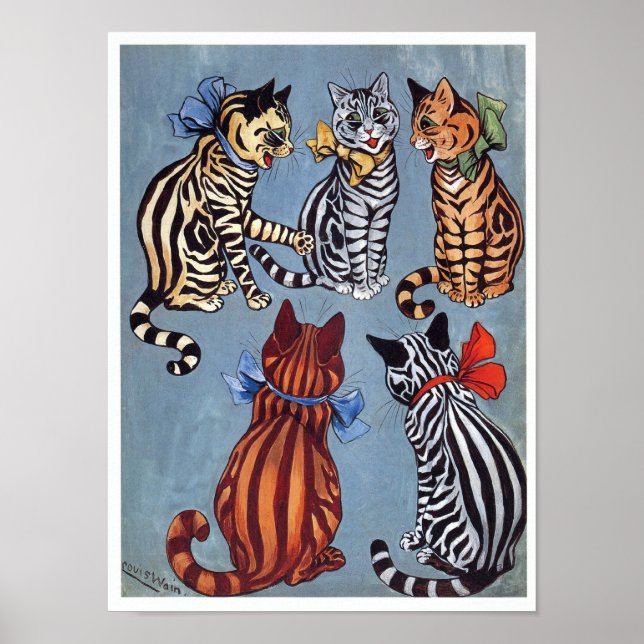 Póster 5 gatos encantadores Louis Wain (Frente)