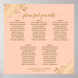 Póster 5 Tabla Boda de asientos Tabla de Coral Peach & Go