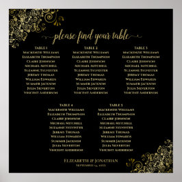 Póster 5 Tabla de asientos de Boda negro con cajas de oro