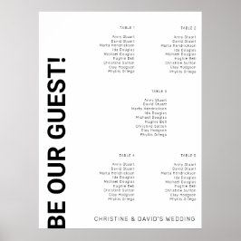 Póster 5 tablas Tabla de asientos simple Boda blanco