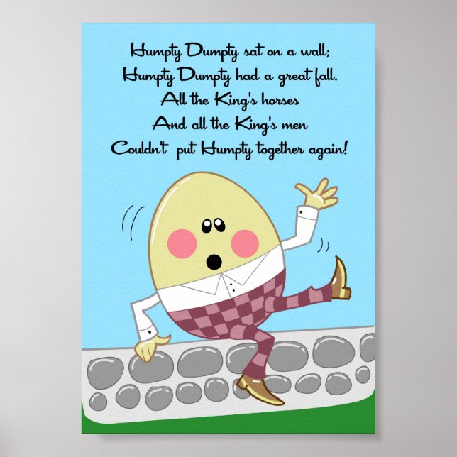 Póster 5 x 7 niños de humpty Dumpty Rhyme Sala Wall Art (Frente)