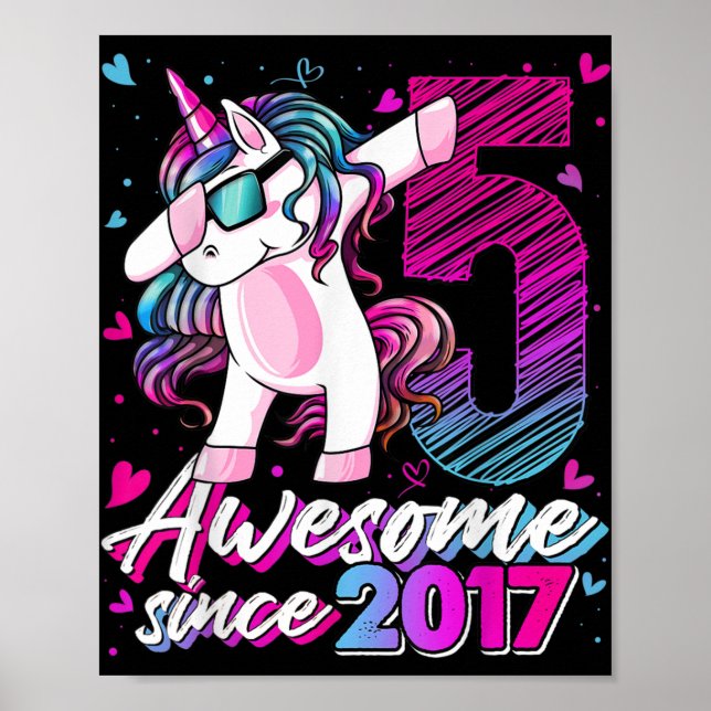 Póster 5 Years Old Unicorn Dabbing 5th Birthday Girl Unic (Frente)