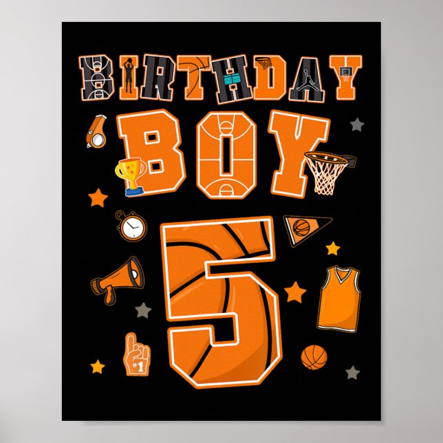 Póster 5th Birthday Boy 5 Yr Sketll Party Five Years Old  (Frente)