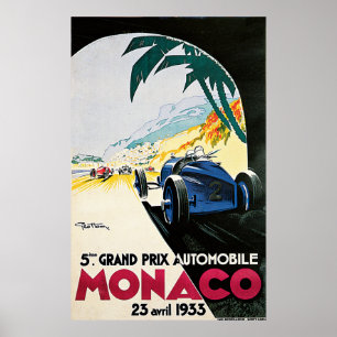Póster 5to Grand Prix de Mónaco, poster 1933 del vintage