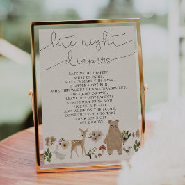 Póster 5x7 Baby Shower Late Night Diapers Boho Woodland