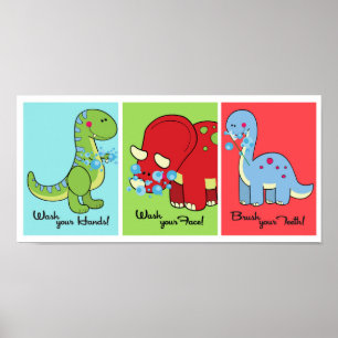 Póster 5x7 Dinosaur Dino World Bathroom Wall Art