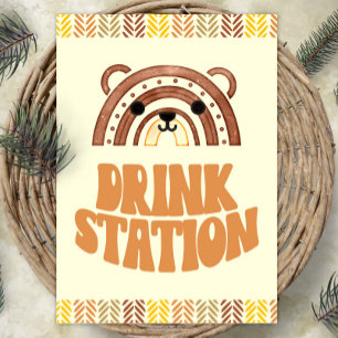 Póster 5x7 Estación de bebidas Boho Woodland Bear Cumplea